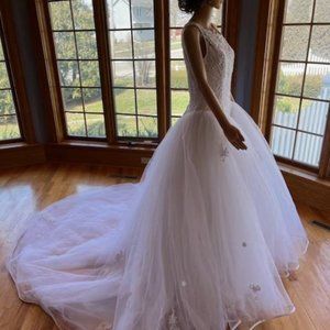 *Venus White Lace Tulle Sleeveless Wedding Dress Bridal Ballgown Gown Size 10